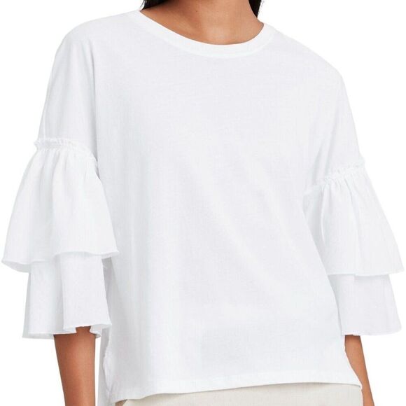 ATM ANTHONY THOMAS MELILLO Mixed Media Ruffled Jersey Top M - Picture 1 of 9